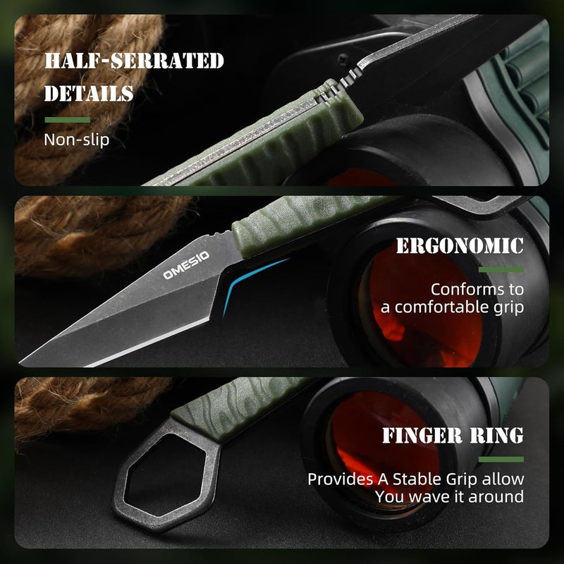 Omesio Neck Knife, Full Tang Small Fixed Blade Knife with Sheath, 6.38” Necklace Knife for Men, EDC Everyday Carry Tactical Knife Suitable for Survival Hiking Camping Outdoor (Green) - Image 3